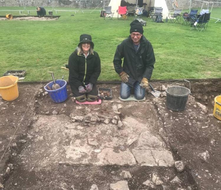 Hazel and Nigel expose the southern side of the large wall in Trench 2